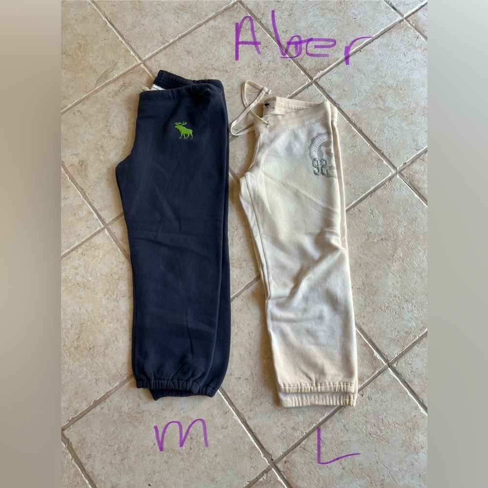 abercrombie kids girls y2k new med and large sweatpants in navy and cream